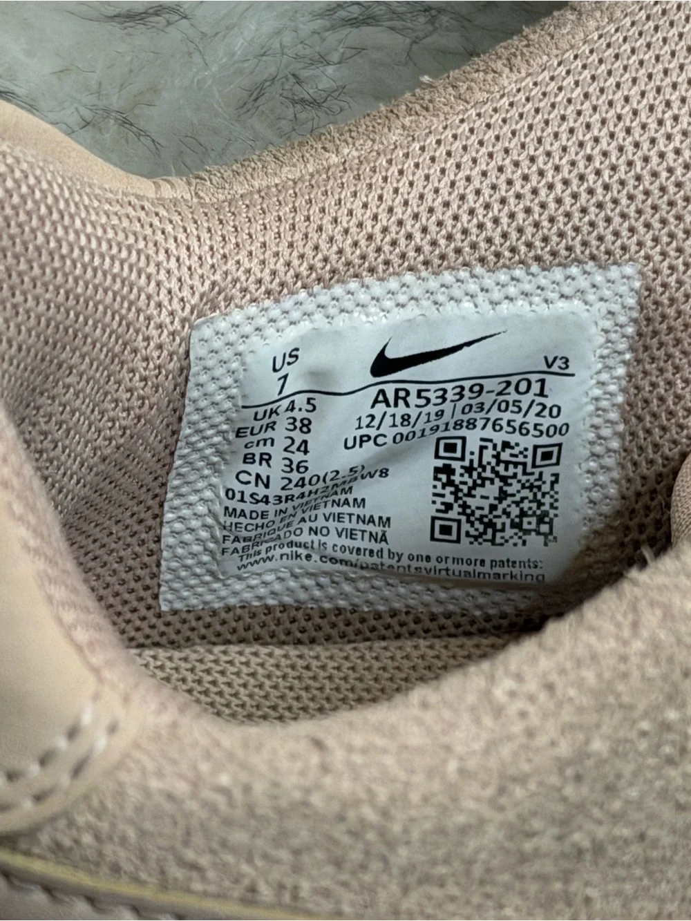 Nike AF1 Sage Low blush pink suede sneakers Size